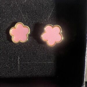 Pink Flower Stud Earrings with Gold Trim
